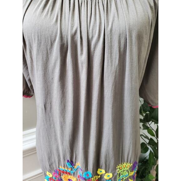 IVY Jane Embroidered Gray Cotton Round Neck 3/4 Sleeve Knee Length Dress Size XS - Picture 3 of 12